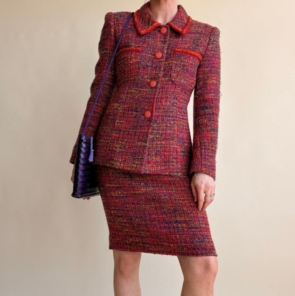 Terry Paris Rainbow Tweed Suit Set - Wool Mohair Blend, Size 4